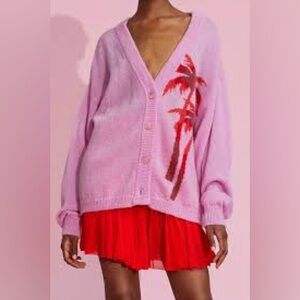 Cynthia Rowley Pink Cardigan with Red Palm Design